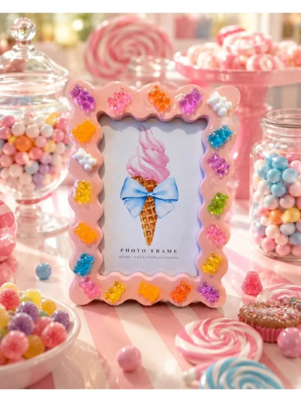 New Pink Candy Gummy Bear Minatures 3D Room Decor Photo Picture Frame 4x6